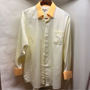 Daniel Ellissa Mens 18.5 34/35 Cream Dress Shirt Peach Contrast Collar Cuffs